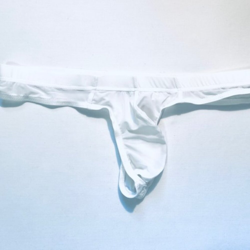JOCKMAIL   Waist 28-31"s Nylon Blend Semi Sheer T-Back Thong - White - PouchJOC - Picture 5 of 11